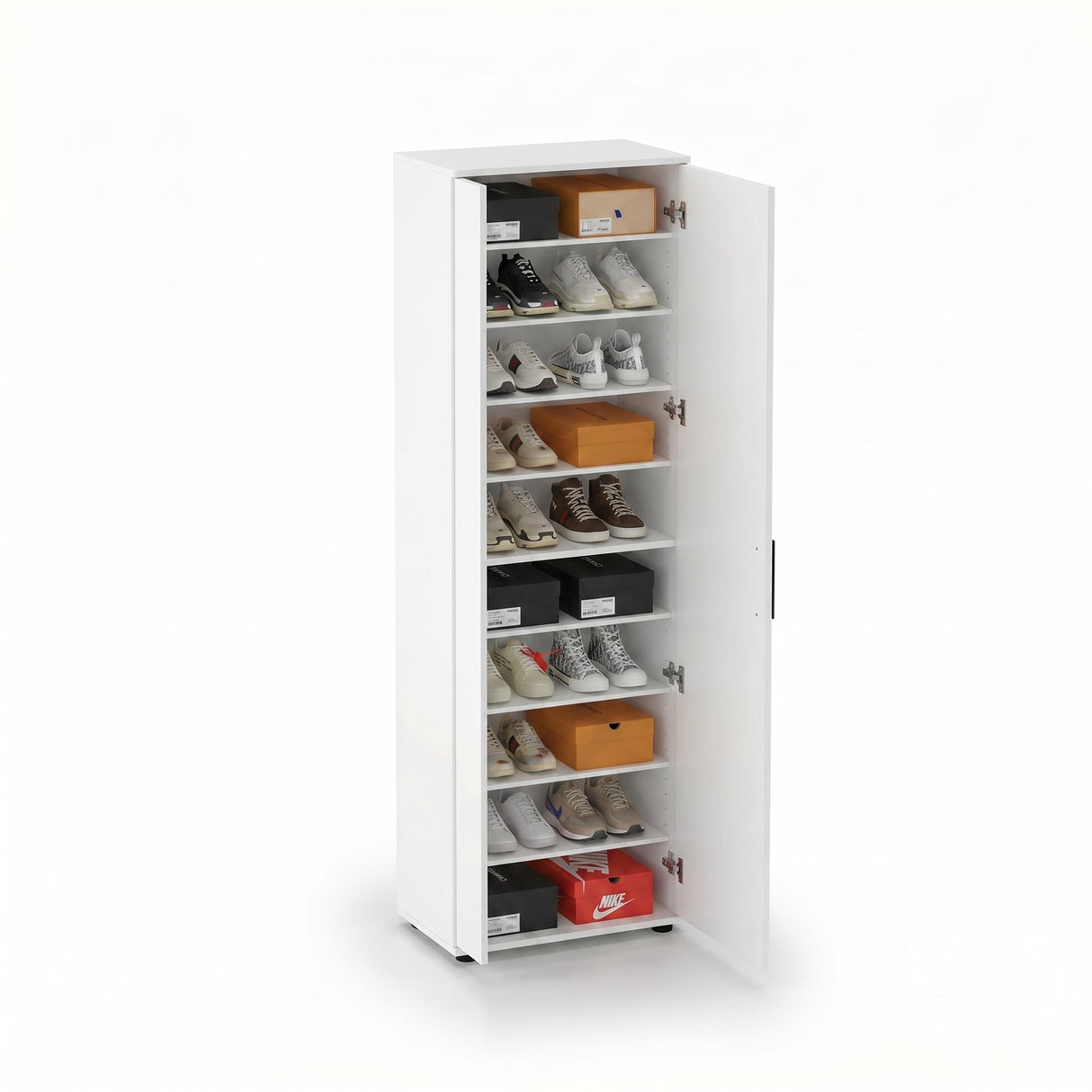 Pantofar SHC-629-BB-2 Home Collection® Porto, 2 usi reversibile cu oglinda, 10 rafturi, capacitate 28 perechi, Alb - Natur, 60x187x36 cm - Alb | SKU: SHC-629-BB-2, SHC-629-FF-2