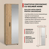 Pantofar SHC-629-BB-2 Home Collection® Porto, 2 usi reversibile cu oglinda, 10 rafturi, capacitate 28 perechi, Alb - Natur, 60x187x36 cm - Natur | SKU: SHC-629-FF-2