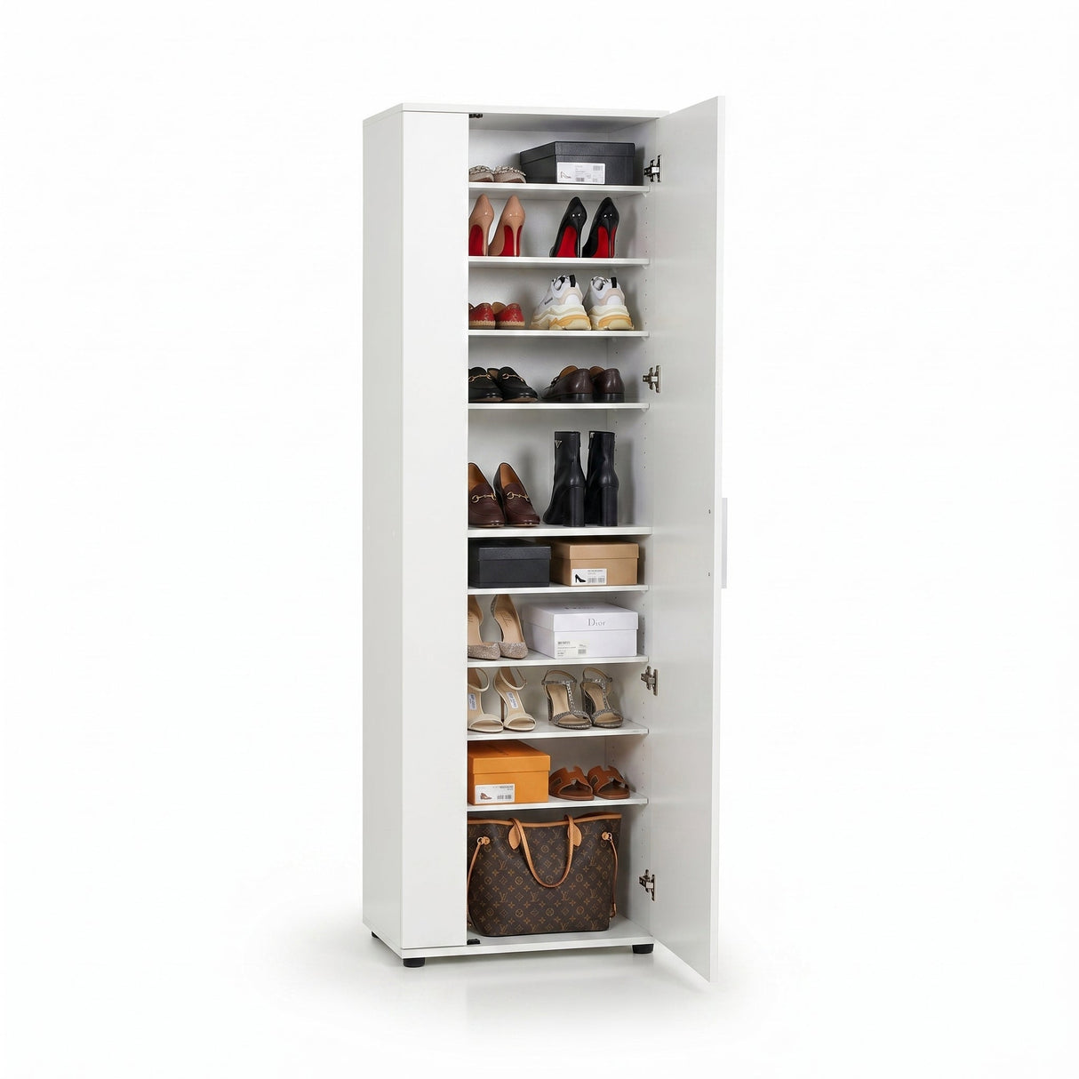 Pantofar SHC-629-BB-2 Home Collection® Porto, 2 usi reversibile cu oglinda, 10 rafturi, capacitate 28 perechi, Alb - Natur, 60x187x36 cm - Alb | SKU: SHC-629-BB-2, SHC-629-FF-2