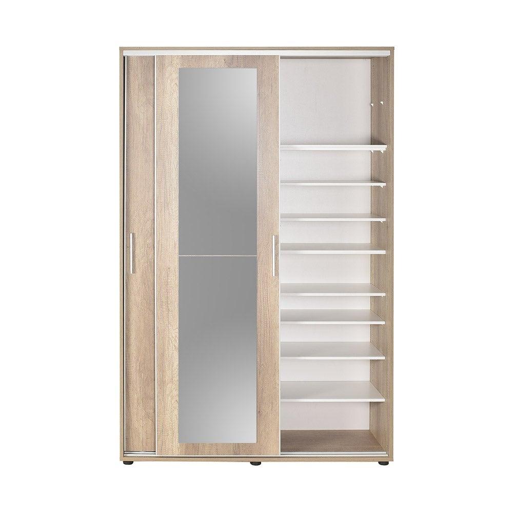 Pantofar PRT-720-TT-3 Home Collection® Porto cu cuier, 2 usi cu oglinda, 12 rafturi, capacitate 35 perechi incaltaminte, Natur, 120x212x40 cm