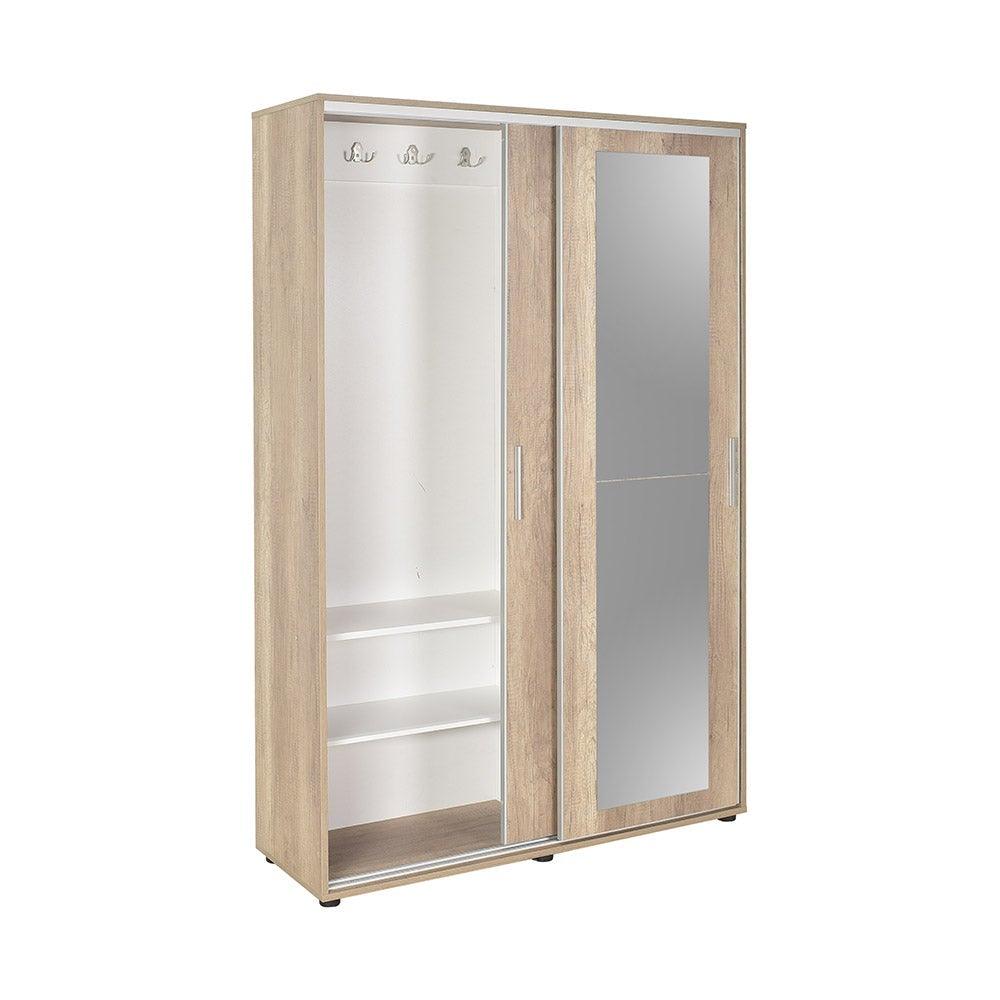 Pantofar PRT-720-TT-3 Home Collection® Porto cu cuier, 2 usi cu oglinda, 12 rafturi, capacitate 35 perechi incaltaminte, Natur, 120x212x40 cm