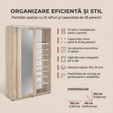 Pantofar PRT-720-TT-3 Home Collection® Porto cu cuier, 2 usi cu oglinda, 12 rafturi, capacitate 35 perechi incaltaminte, Natur, 120x212x40 cm