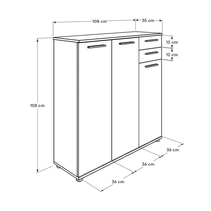 Pantofar ADR-532-BB-1 Home Collection® Trendline, 3 usi si 2 sertare, 10 rafturi, Alb, 108x108x35 cm