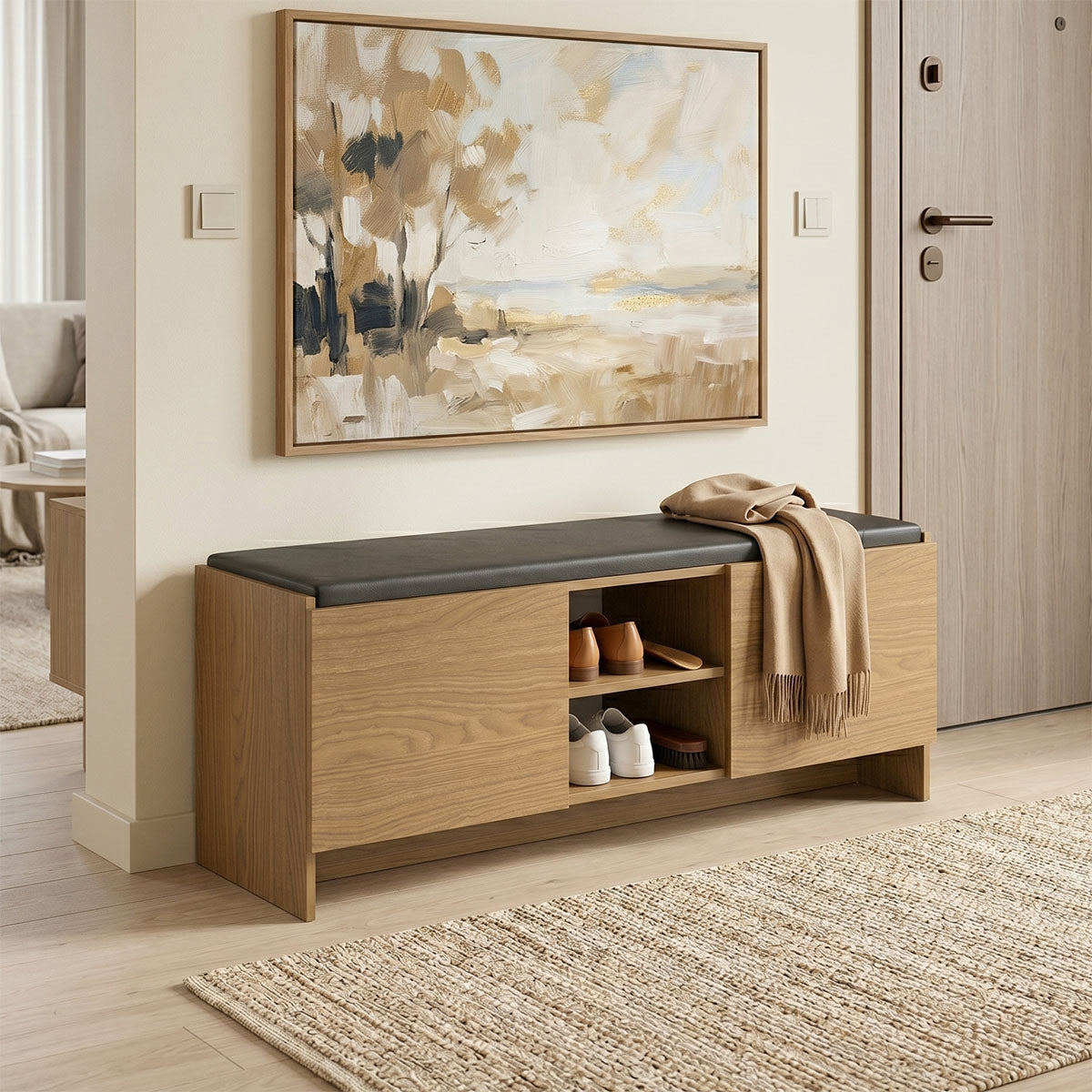 Pantofar cu banca Zulla, 110x37x43 cm - Nuc deschis