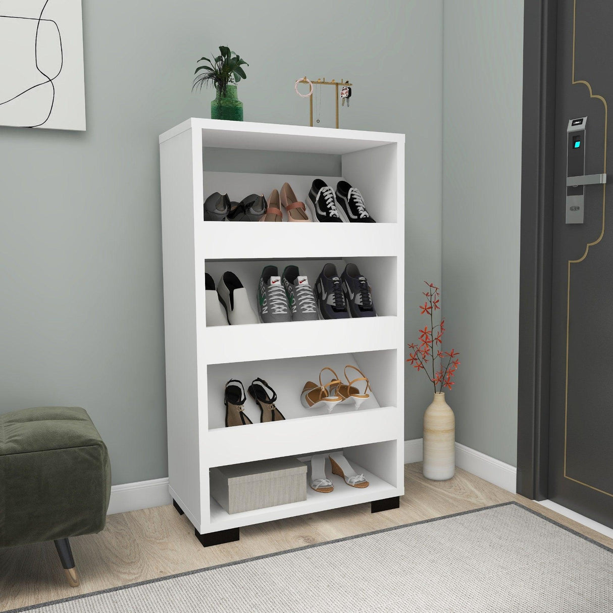 Pantofar Nasem Large, 4 Compartimente, 45x82x28 cm - Alb