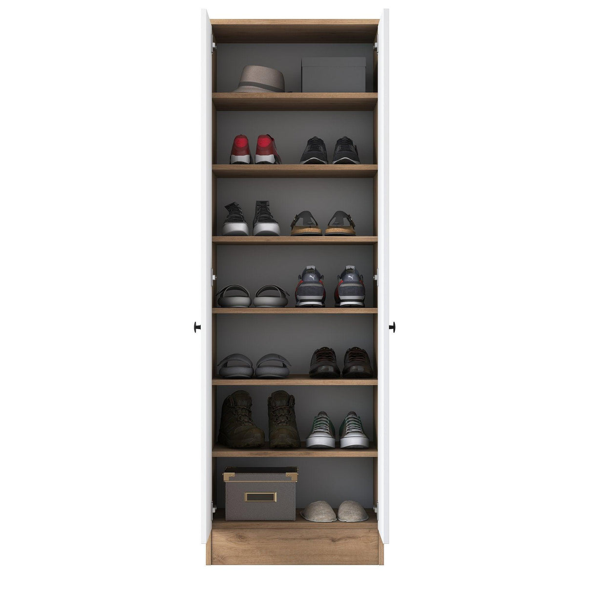 Pantofar Vivre cu 6 rafturi, Alb, 60x183x38 cm - Nuc Alb