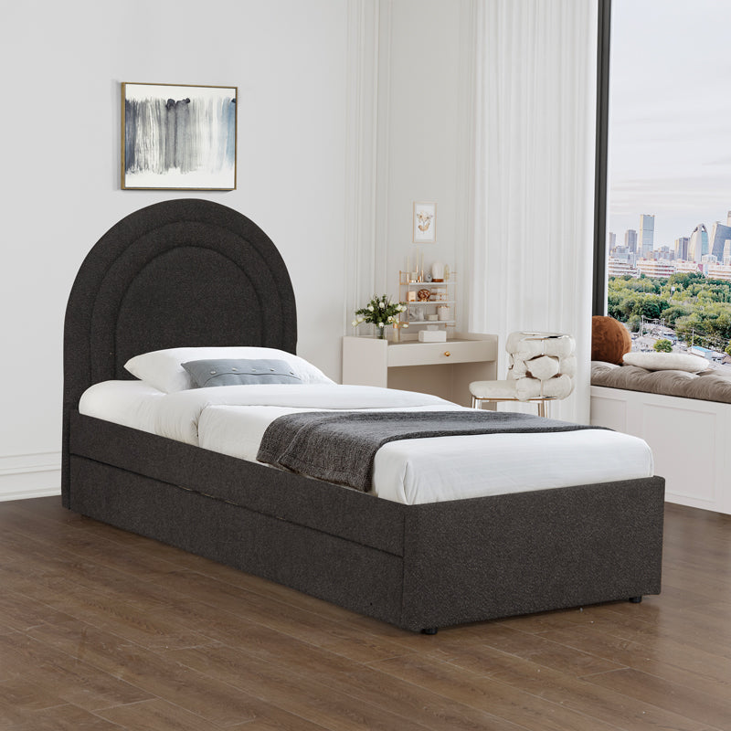 Pat Arcuate din stofa boucle, cu pat glisant, Antracit - Bej, 90x200 cm - Antracit