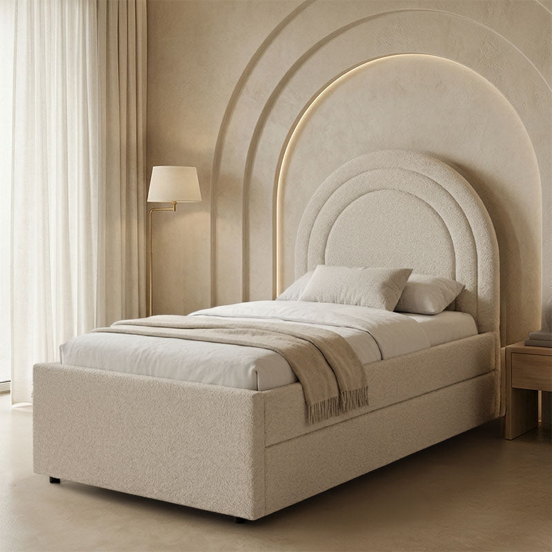 Pat Arcuate din stofa boucle, cu pat glisant, Antracit - Bej, 90x200 cm - Pat Arcuate din stofa boucle, cu pat glisant, Antracit - Bej, 90x200 cm - 234-000025
