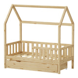 Pat bebe Bendina de tip Montessori cu sertar din lemn de pin, Natural, 70x140 cm