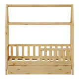 Pat bebe Bendina de tip Montessori cu sertar din lemn de pin, Natural, 70x140 cm
