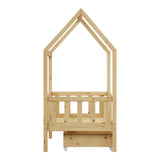 Pat bebe Bendina de tip Montessori cu sertar din lemn de pin, Natural, 70x140 cm