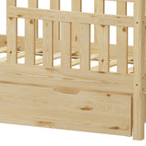 Pat bebe Bendina de tip Montessori cu sertar din lemn de pin, Natural, 70x140 cm