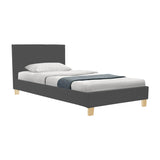Pat confortabil Nevil cu picioare din lemn, Stil Modern, Material Textil, Gri - Natural, 90x190 cm