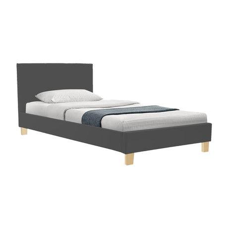 Pat confortabil Nevil cu picioare din lemn, Stil Modern, Material Textil, Gri - Natural, 90x190 cm