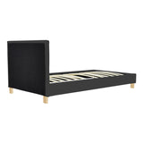 Pat confortabil Nevil cu picioare din lemn, Stil Modern, Material Textil, Gri - Natural, 90x190 cm
