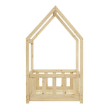 Pat copii Bambie cu balustrada tip Montessori din lemn de pin, Natural, 70x140 cm