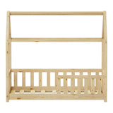 Pat copii Bambie cu balustrada tip Montessori din lemn de pin, Natural, 70x140 cm