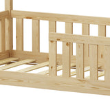 Pat copii Bambie cu balustrada tip Montessori din lemn de pin, Natural, 70x140 cm