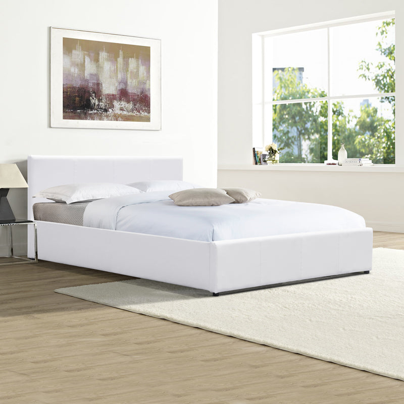 Pat cu spatiu de depozitare Dellia, Imitatie piele, Alb - Negru, 120x200 cm - Alb