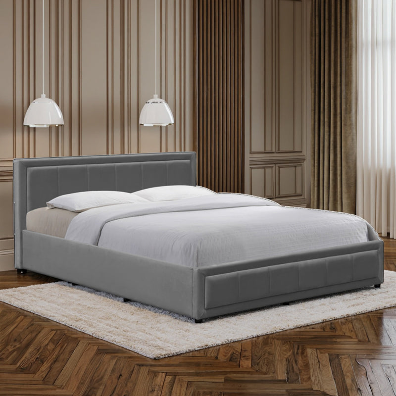 Pat cu spatiu de depozitare Huga, velvet, Antracit - Gri, 160x200 cm - Antracit