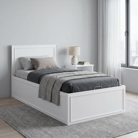 Pat de o persoana KRB-1010-DD-2 Home Collection® Country cu loc de depozitare, Alb, 105x105x205 cm