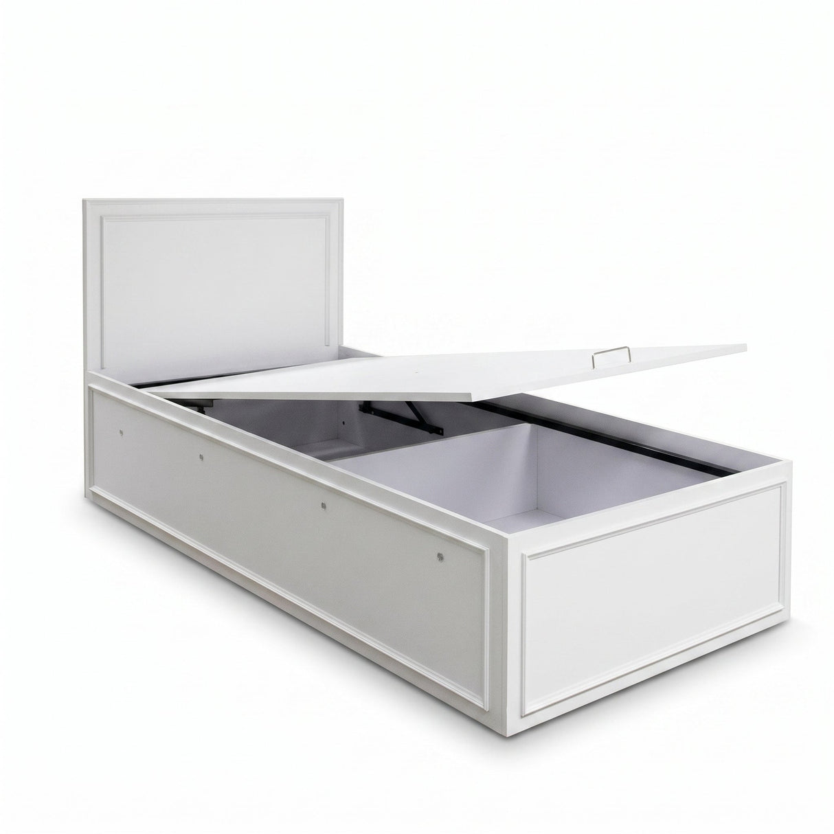 Pat de o persoana KRB-1010-DD-2 Home Collection® Country cu loc de depozitare, Alb, 105x105x205 cm