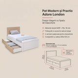 Pat de o persoana KRC-1402-MB-2 Home Collection® London cu sertare, Alb, 113x103x204 cm