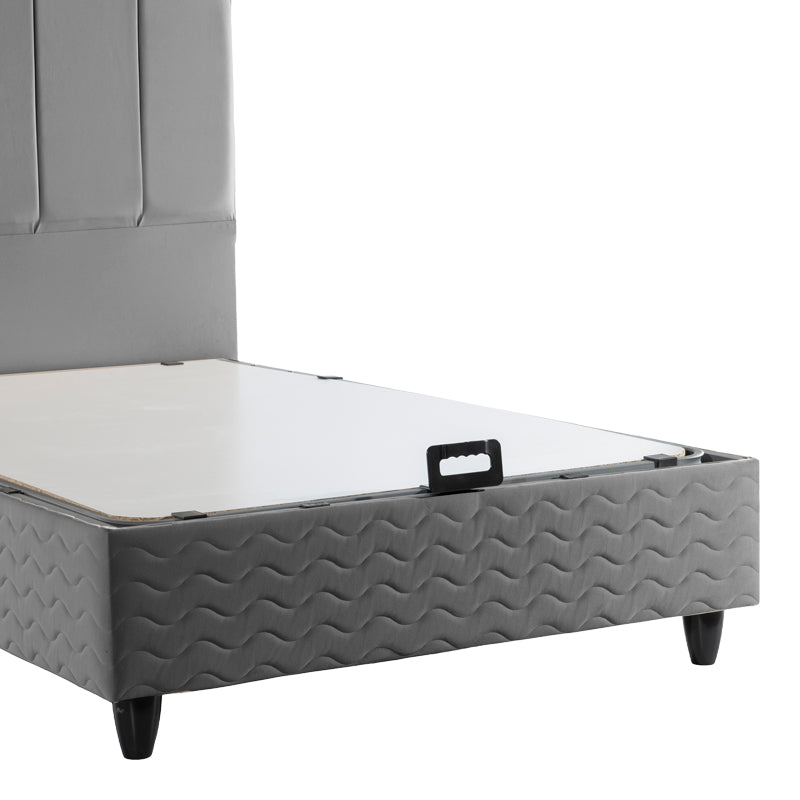 Pat single Lunda, Catifea, spatiu depozitare, 90x200 cm - Antracit