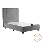 Pat single Lunda, Catifea, spatiu depozitare, 90x200 cm - Antracit