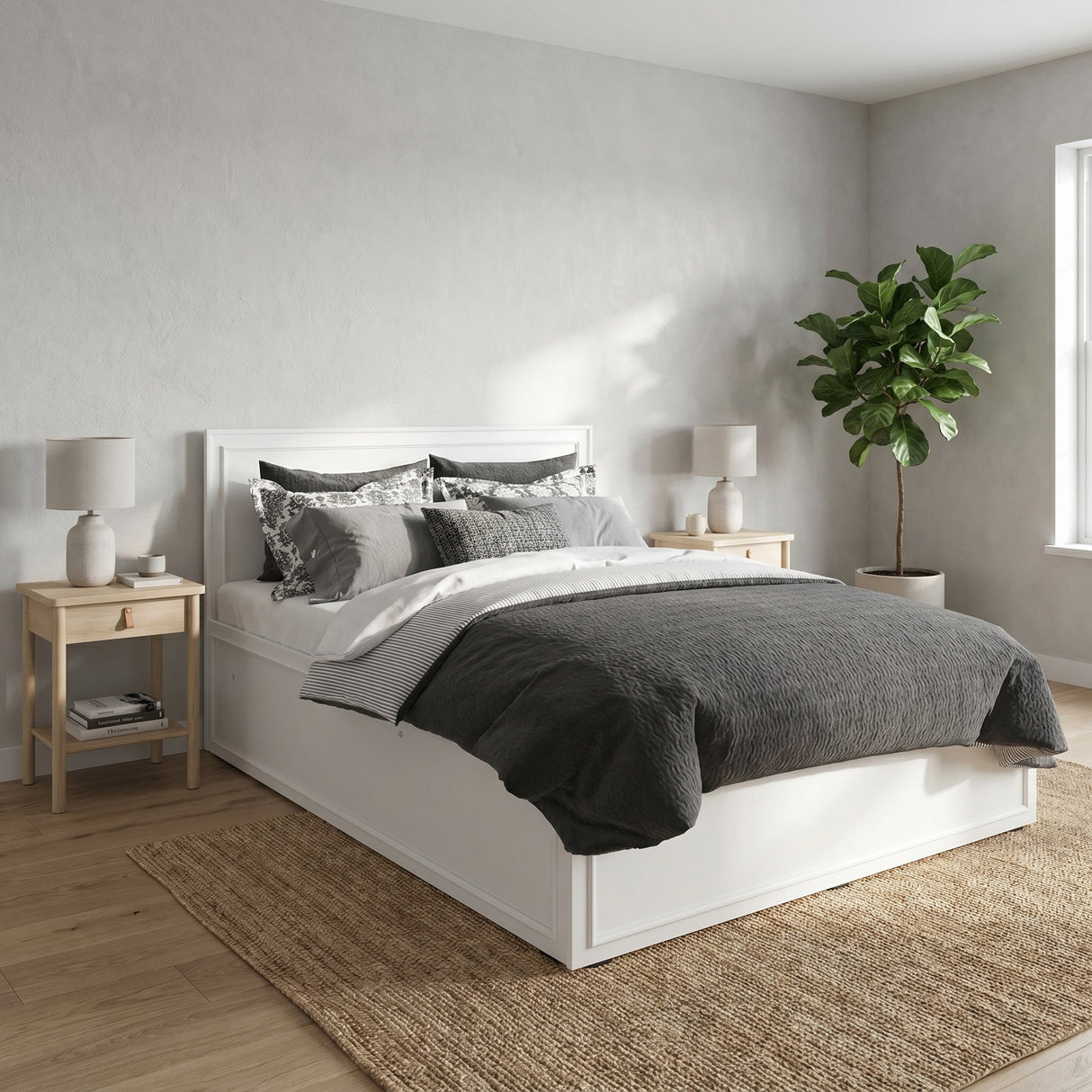 Pat dublu KRB-1016-DD-3 Home Collection® Country cu loc de depozitare, Alb, 165x110x205 cm