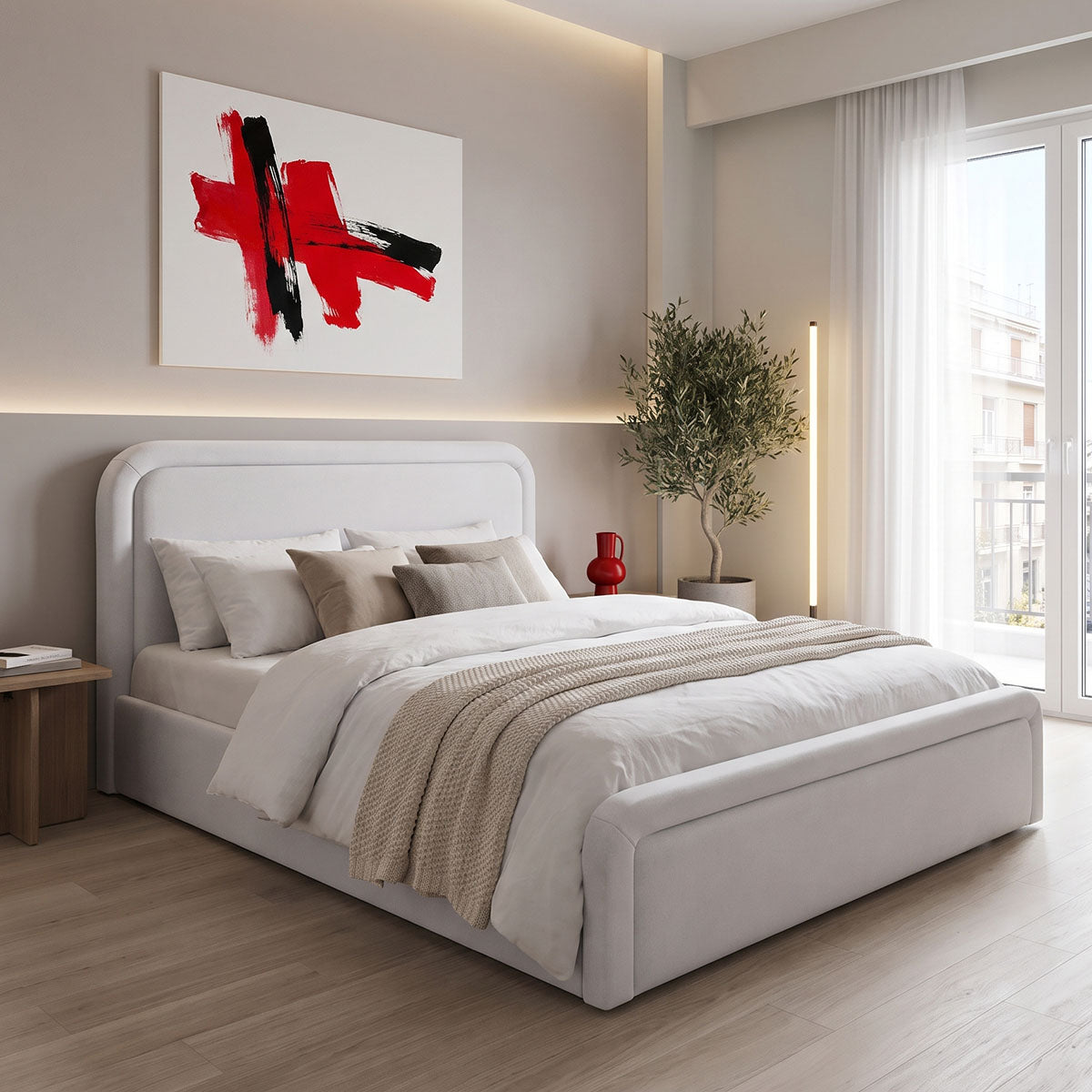 Pat dublu Bendy, cu depozitare, Diverse culori, 160x200 cm - Bej - Gri | SKU: 388-000037 | Pat dublu Bendy, cu depozitare, 160x200 cm, varianta Bej - Gri, produs pentru amenajarea locuinței, disponibil online în România la CasaMob