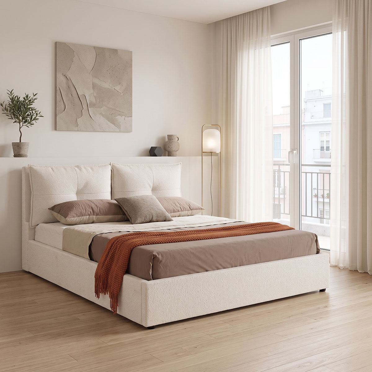 Pat dublu Dorma, cu depozitare, Diverse culori, 160x200 cm - Crem | SKU: 279-000025 | Pat dublu Dorma, cu depozitare, 160x200 cm, varianta Crem, produs pentru amenajarea locuinței, disponibil online în România la CasaMob