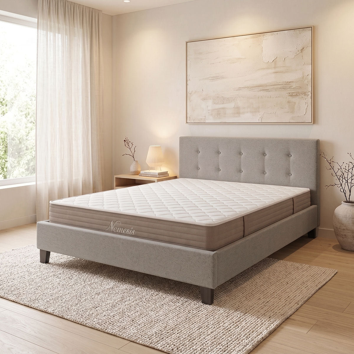 Crem | SKU: 200-001750 | Pat dublu Mago-Nemesis, cu saltea, 150x200 cm, varianta Crem, produs pentru amenajarea locuinței, disponibil online în România la CasaMob