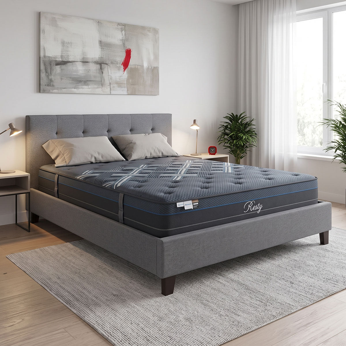 Antracit | SKU: 200-001773 | Pat dublu Mago-Resty, cu saltea, Antracit, 160x200 cm, varianta Antracit, produs pentru amenajarea locuinței, disponibil online în România la CasaMob