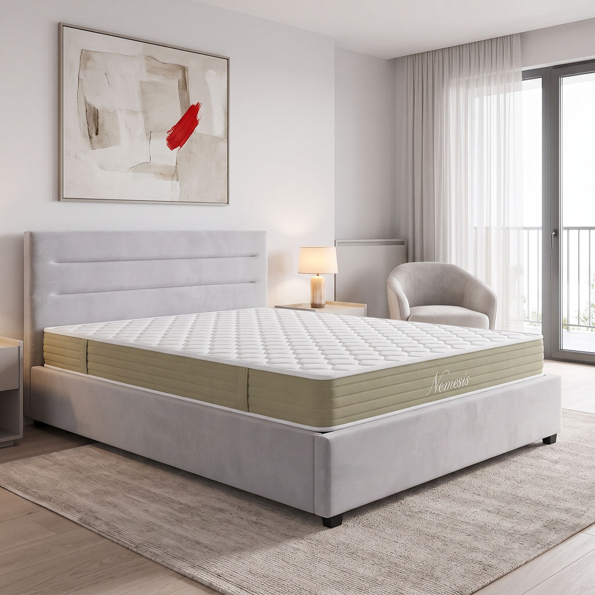 Gri | SKU: 200-001784 | Pat dublu Molito-Nemesis, cu depozitare, cu saltea, catifea, Gri, 160x200 cm, varianta Gri, produs pentru amenajarea locuinței, disponibil online în România la CasaMob