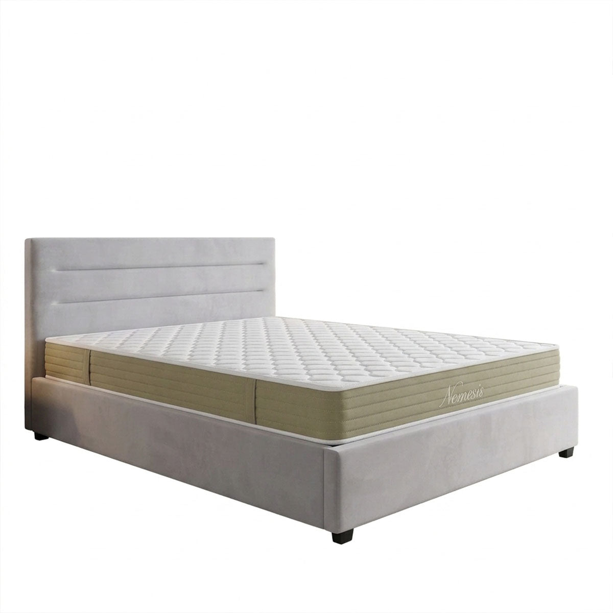 Gri | SKU: 200-001784 | Pat dublu Molito-Nemesis, cu depozitare, cu saltea, catifea, Gri, 160x200 cm, varianta Gri, produs pentru amenajarea locuinței, disponibil online în România la CasaMob