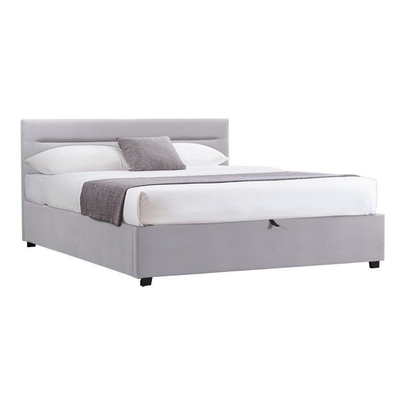 Gri | SKU: 200-001783 | Pat dublu Molito-Resty, cu depozitare, cu saltea, catifea, Gri, 160x200 cm, varianta Gri, produs pentru amenajarea locuinței, disponibil online în România la CasaMob