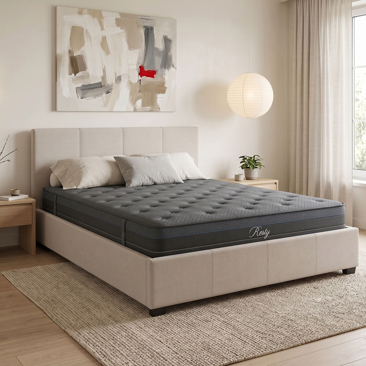 Crem | SKU: 200-001765 | Pat dublu Norse-Resty, cu depozitare, cu saltea, 160x200 cm, varianta Crem, produs pentru amenajarea locuinței, disponibil online în România la CasaMob