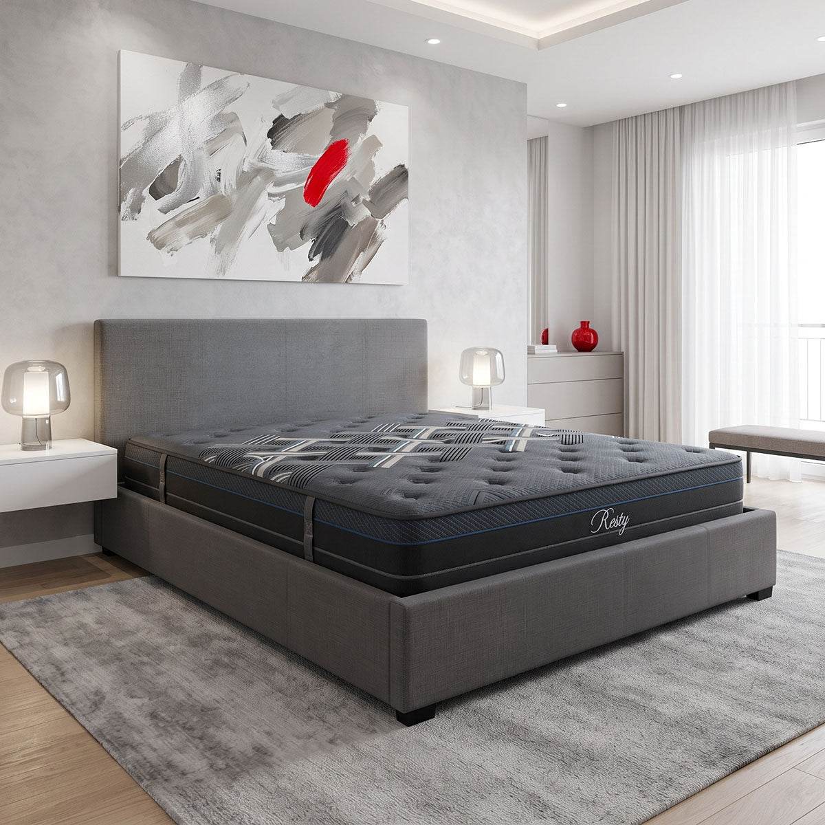 Antracit | SKU: 200-001775 | Pat dublu Norse-Resty, cu depozitare, cu saltea, 160x200 cm, varianta Antracit, produs pentru amenajarea locuinței, disponibil online în România la CasaMob