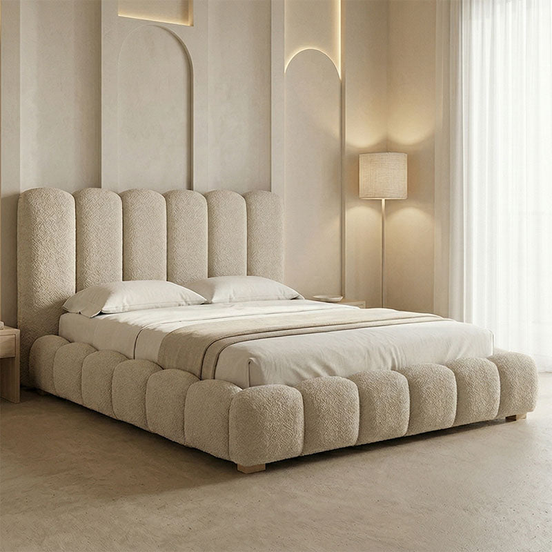 Pat dublu Nuvem din stofa boucle, cu spatiu de depozitare, Antracit - Bej, 160x200 cm - Pat dublu Nuvem din stofa boucle, cu spatiu de depozitare, Antracit - Bej, 160x200 cm - 234-000027