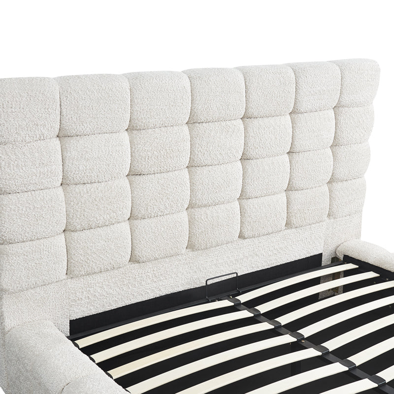 Pat dublu Pernant, cu depozitare, bouclé, Diverse culori, 160x200 cm - Crem | SKU: 429-000006 | Pat dublu Pernant, cu depozitare, bouclé, 160x200 cm, varianta Crem, produs pentru amenajarea locuinței, disponibil online în România la CasaMob