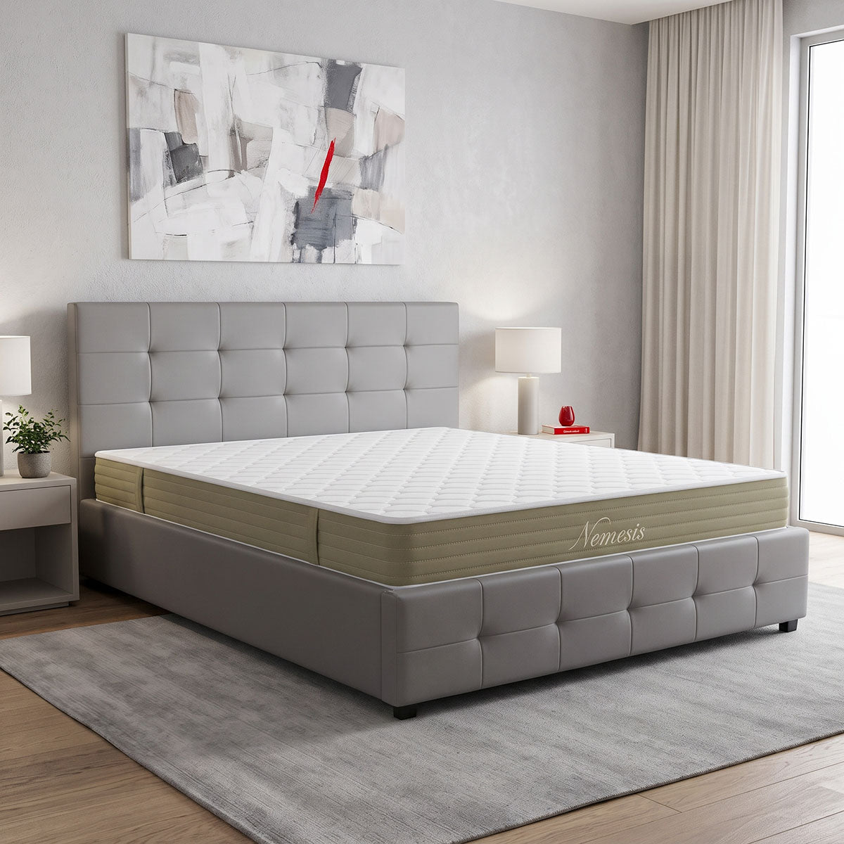 Gri | SKU: 200-001778 | Pat dublu Roi-Nemesis, cu depozitare, cu saltea, Gri, 160x200 cm, varianta Gri, produs pentru amenajarea locuinței, disponibil online în România la CasaMob