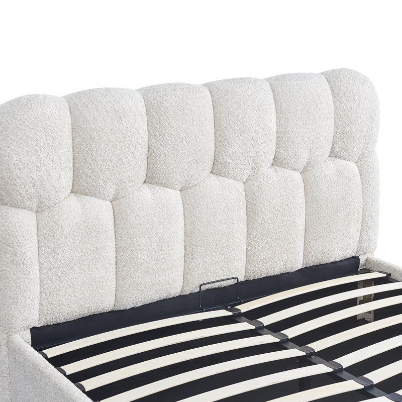 Pat dublu Sectra, cu depozitare, bouclé, Diverse culori, 160x200 cm - Crem | SKU: 429-000007 | Pat dublu Sectra, cu depozitare, bouclé, 160x200 cm, varianta Crem, produs pentru amenajarea locuinței, disponibil online în România la CasaMob