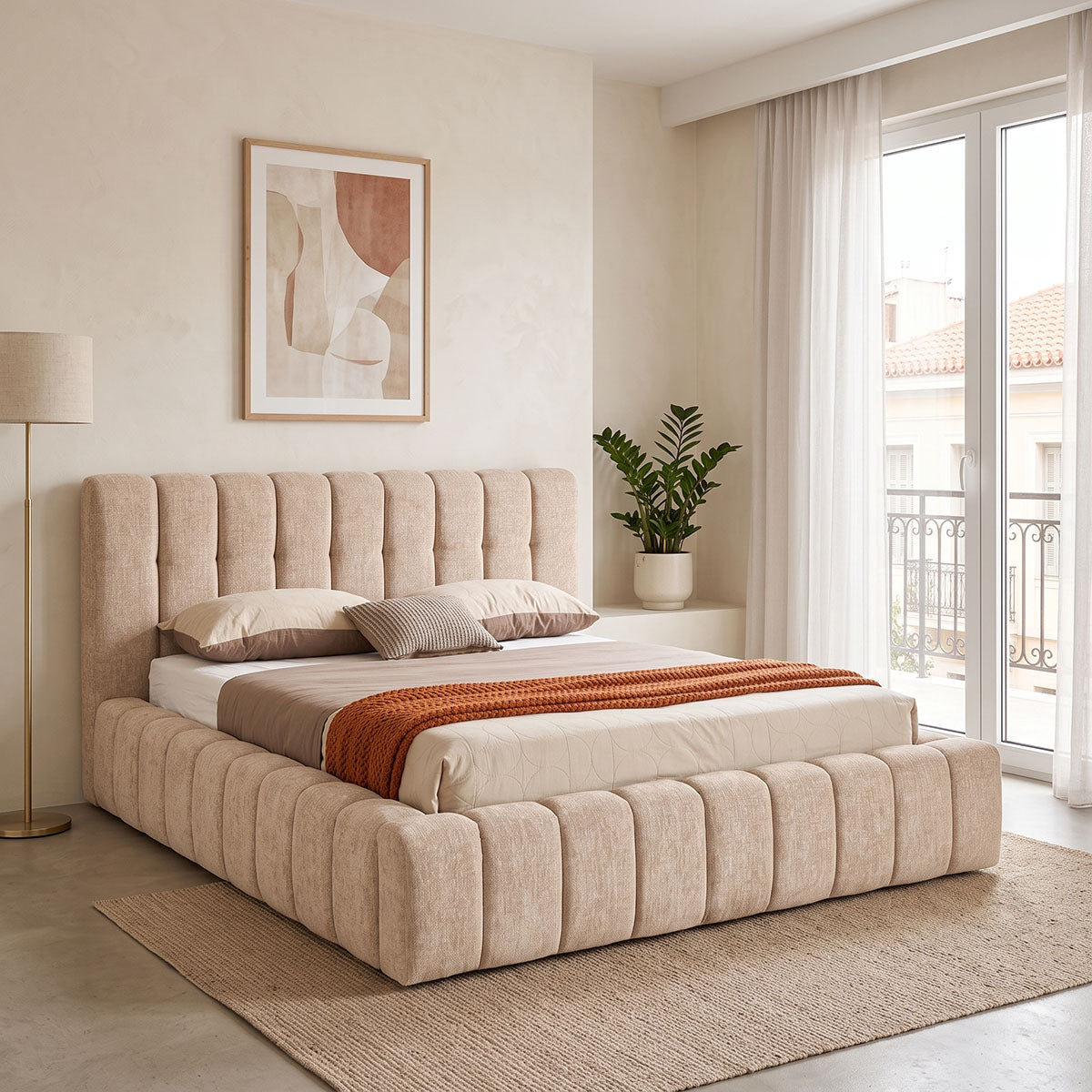Pat dublu Vilou, cu depozitare, Diverse culori, 160x200 cm - Bej | SKU: 279-000027 | Pat dublu Vilou, cu depozitare, 160x200 cm, varianta Bej, produs pentru amenajarea locuinței, disponibil online în România la CasaMob
