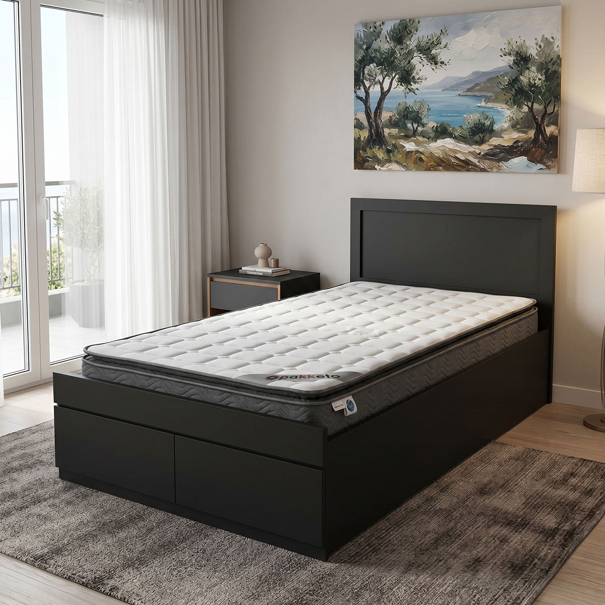 Pat cu saltea si sertar Olympus-Perfecto, 100x200 cm - Pat cu saltea si sertar Olympus-Perfecto, 100x200 cm - 200-001795