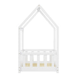 Pat pentru copii Bambie cu balustrada tip Montessori din lemn de pin, alba, 70x140 cm