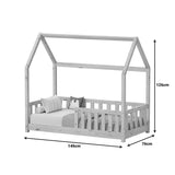 Pat pentru copii Bambie cu balustrada tip Montessori din lemn de pin, alba, 70x140 cm