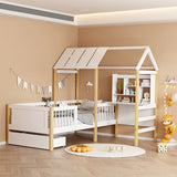 Pat pentru copii cu functie Montessori Bedria, Stil Montessori, Lemn, alb-Natural, 190x90 cm