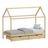 Pat copii Mellin, 2 sertare, Lemn de pin, 90x190 cm - Natural