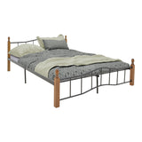 Pat queen size Faryn nuc lemn-negru metal, 150x190 cm